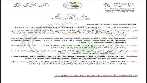 جداول أعمال البرلمان لجلسات الأسبوع المقبل الثلاث