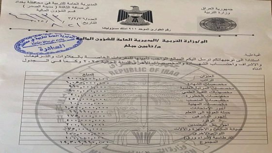 تربية الرصافة الثالثة تنجز محضر العلاوات والترفيعات وترسله إلى المالية