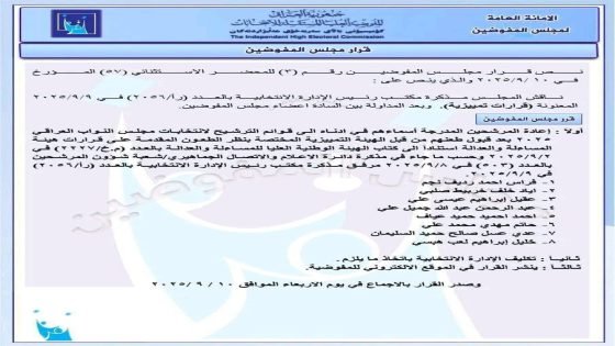 بعد قبول طعونهم من قبل الهيئة التميزية.. مفوضية الانتخابات تعيد ثمانية مرشحين الى السباق الانتخابي