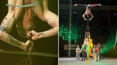 فنان في السيرك الأمريكي يدخل موسوعة غينيس للأرقام القياسية؛ بعد رفعه لثلاث أشخاص بأسنانه فقط، يبلغ وزنهم 185.80 كغم.