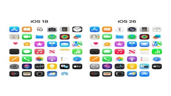 شكل أيقونات التطبيقات بعد تحديث iOS 26 الجديد.
