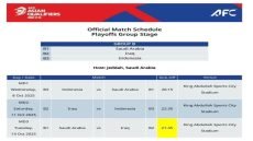 الاتحاد الآسيوي لكرة القدم يحدد الساعة 9:45 من مساءً يوم 14 تشرين الأول الحالي موعداً لمباراة المنتخب الوطني مع نظيره السعودي في جدة.