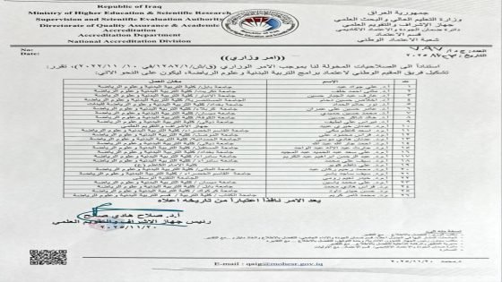 اختيار تدريسيين من تربية بدنية ميسان ضمن فريق المقيم الوطني لاعتماد برامج التربية الرياضية في العراق