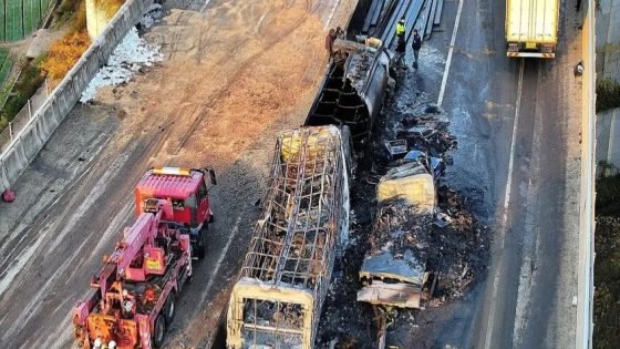 مصرع شخصين وإصابة أربعة في حادث تصادم متسلسل ضخم بين ثلاث عشرة مركبة بينها شاحنات صهريجية على طريق سريع في كوريا الجنوبية