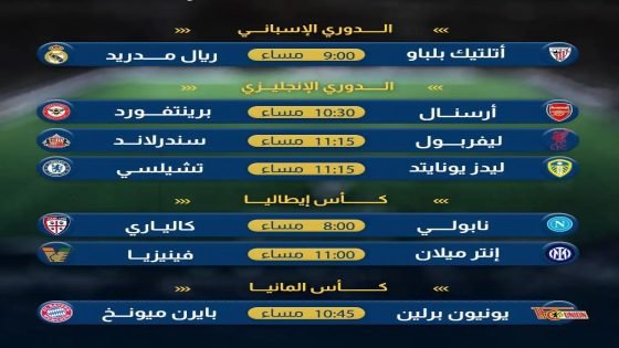 مواعيد أبرز مباريات اليوم في الدوريات الاوربية