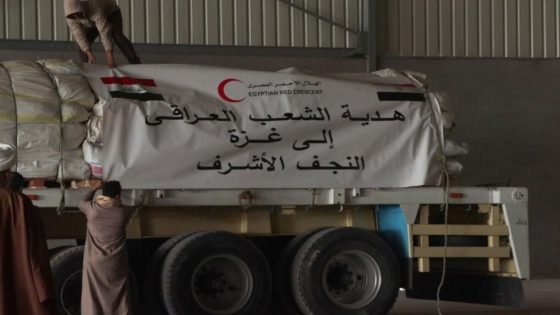 مكتب السيد الصدر من مصر يعلن إرسال قافلة مساعدات إلى أهالي غزة