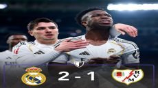 نهاية المباراة بين ريال مدريد ورايو فاليكانو بفوز ريال مدريد بهدفين مقابل هدف