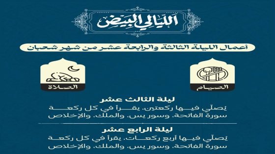 “الليالي البيض”.. أعمال الليلة الثالثة والرابعة عشر من شهر شعبان.