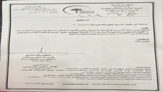 وزارة الصحة تعلن قوائم توزيع صيادلة التدرج إلى فروع الإقامة القدمى.